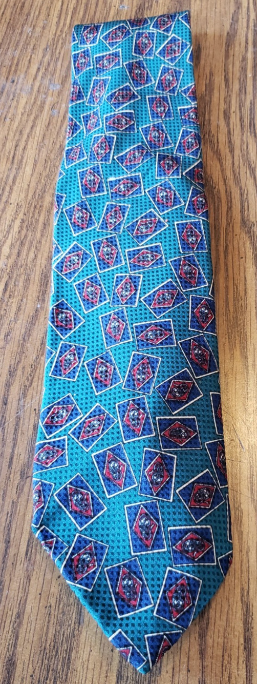 Ferrell Reed Purple Diamond Pattern 100% Silk Turquoise Blue Necktie